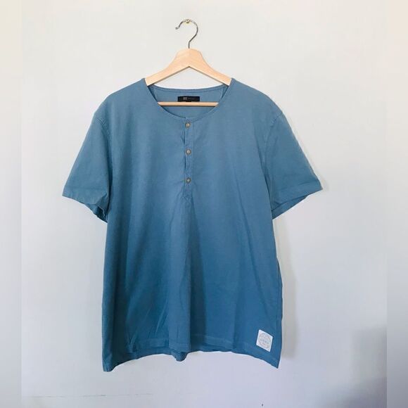 Frye Short Sleeve Henley Tee Blue Mens - Picture 1 of 7